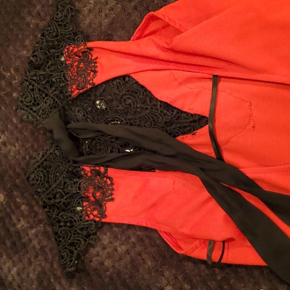 Arden B Above Knee Red with Black Lace & Gems/Beading at neck & décolletage. XL - Picture 5 of 6